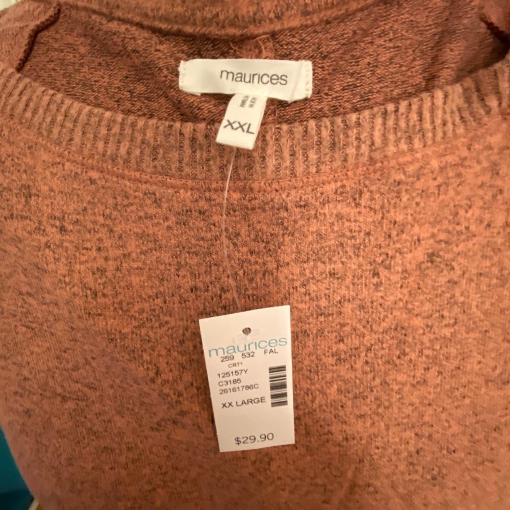 Maurice's Heathered Salmon Pink Round Hem Lightweight Sweater XXL